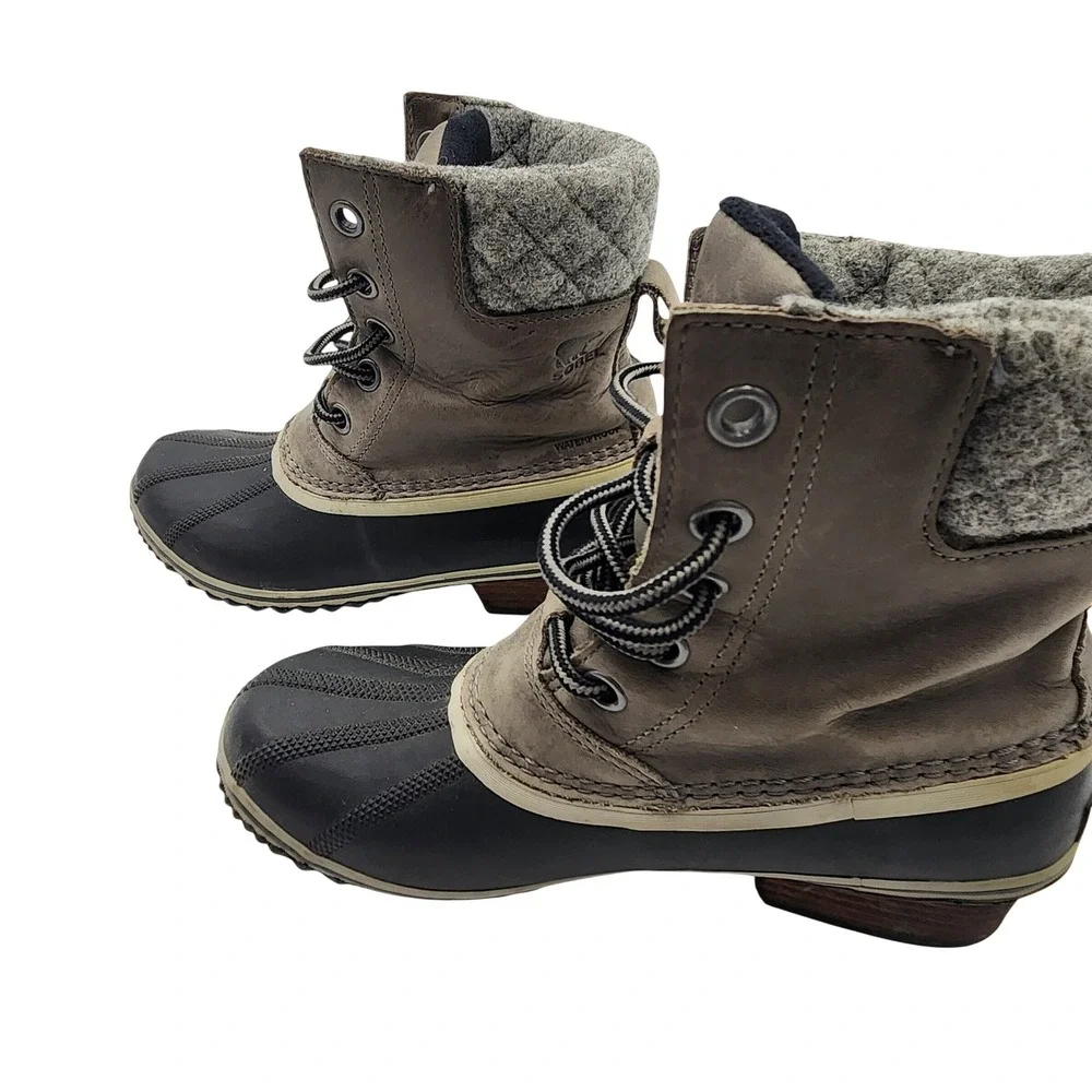 Sorel Slimpack II Lace Waterproof Leather Winter Duck Boots Quarry Black Size 8